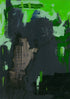 A close-up of an abstract limited edition Giclée print titled ‘Countdown’. The print showcases a fusion of greens and blacks, enriched by a subtle backdrop of mysterious date sequences.