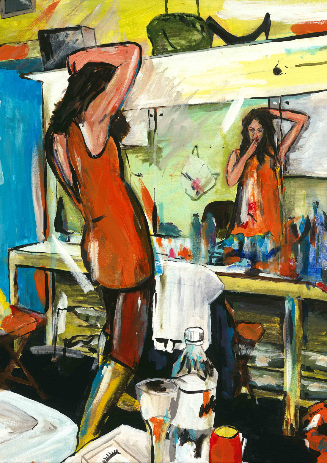 A detailed view of a limited-edition print, portraying a woman in her dressing room, amidst the artefacts of her profession.
